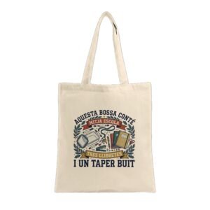 Inici 10 Bossa de Tela (Tote Bag) "Mitja Escola, Tres Llibretes i un Taper Buit"