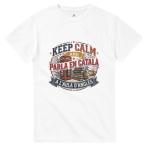 Samarreta Unisex «Keep Calm And Parla En Català A L'Aula D'Anglès» - Samarretes i regals per a mestres Hora del Pati