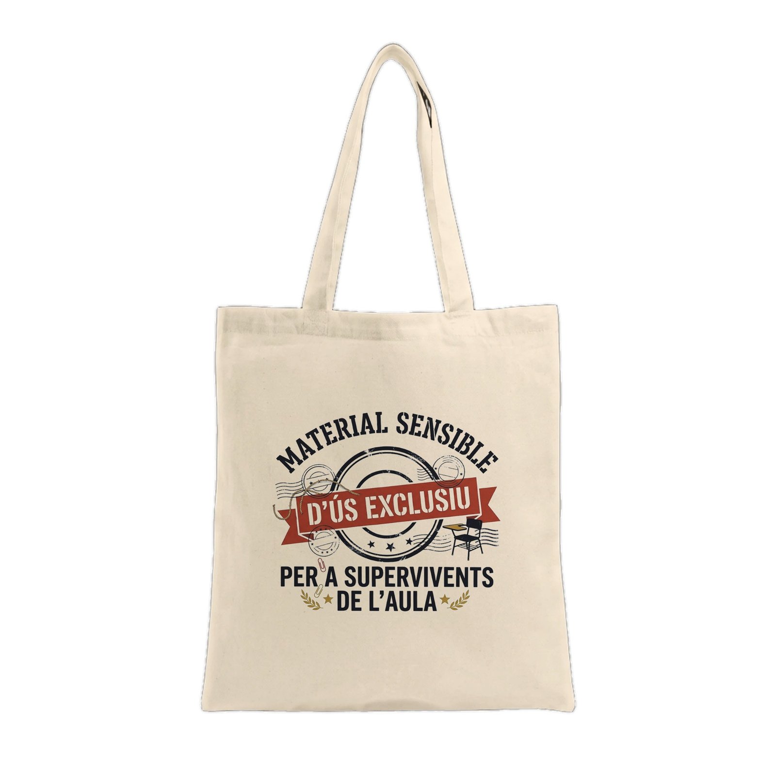 Bossa de Tela (Tote Bag) "Material Sensible Per a Supervivents de l'Aula" 1 Bossa de Tela (Tote Bag) "Material Sensible Per a Supervivents de l'Aula"